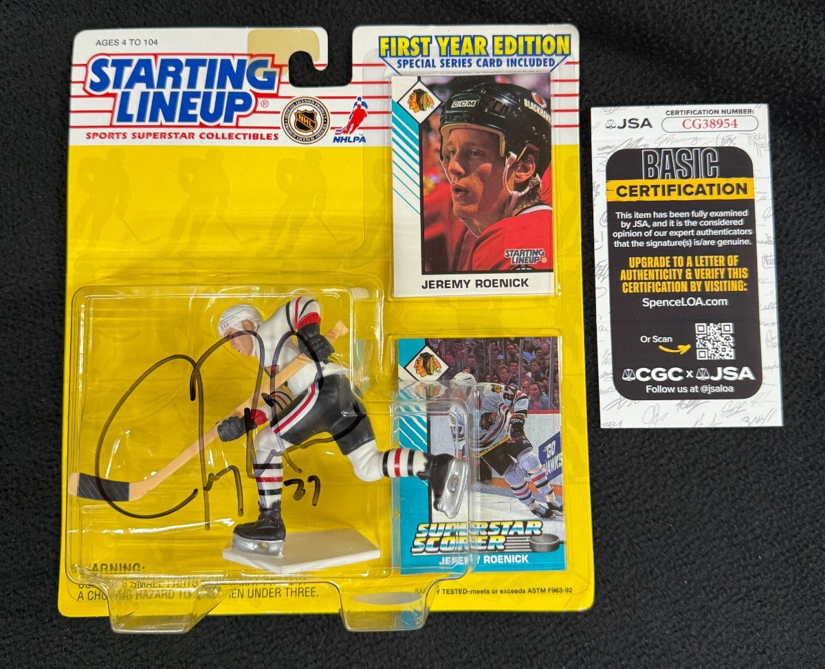 Jeremy Roenick Figure Jeremy Roenick Signed Chicago Blackhawks 1st Year Starting Lineup ...