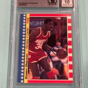 AKEEM (HAKEEM) OLAJUWON Signed 1987-88 FLEER STICKERS Card #3 Beckett AUTO 10