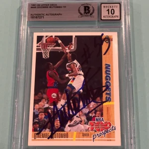DIKEMBE MUTUMBO Signed 1991-92 UPPER DECK Card #446 Beckett (BAS) AUTO 10