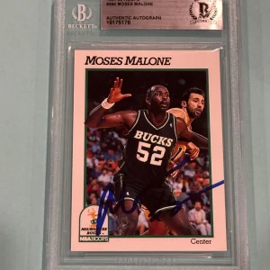 MOSES MALONE Signed 1991-92 HOOPS Card #394 Beckett (BAS)