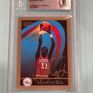 MANUTE BOL Signed 1990-91 SKYBOX Card #403 Beckett (BAS)