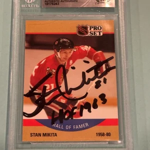 STAN MIKITA Signed 1990-91 PRO SET Card #405 Beckett BAS w/ HOF Inscription