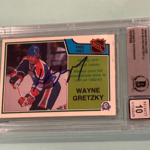 WAYNE GRETZKY Signed 1983-84 O-PEE-CHEE A Leader Card #216 Beckett BAS AUTO 10