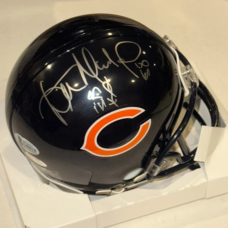 WILBER MARSHALL SIGNED CHICAGO BEARS MINI-HELMET W/ INSCRIPTION BECKETT AUTH BAS COLLECTIBLE MEMORABILIA