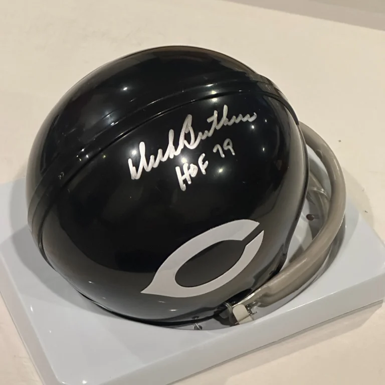 DICK BUTKUS Signed Chicago BEARS THROWBACK Mini-helmet Beckett BAS w/ HOF Insc