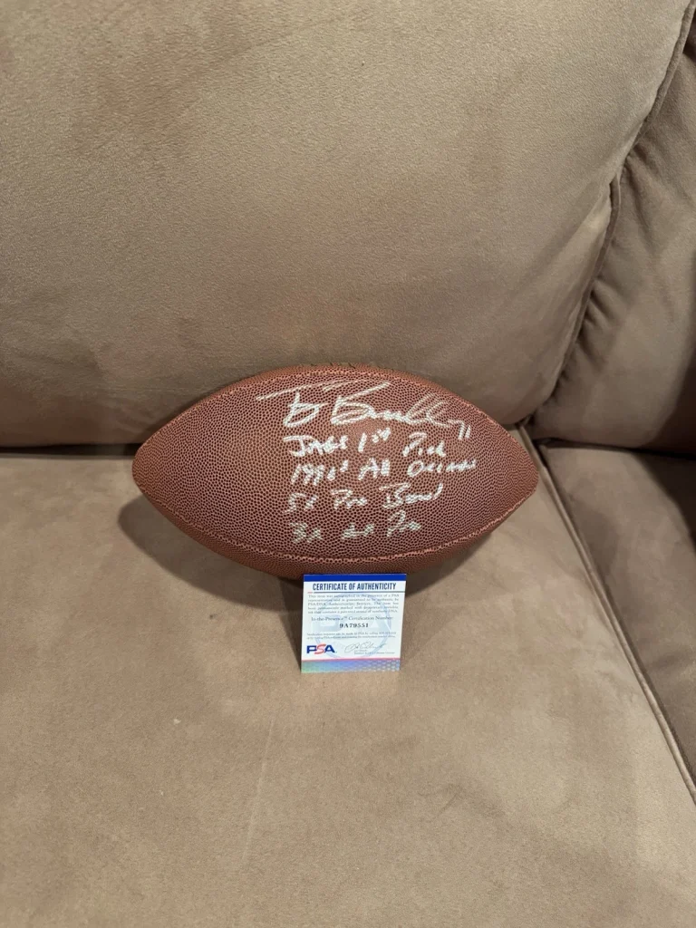 Tony Boselli Signed Wilson Stat Football, PSA Witness, 4 Inscriptions Jaguars