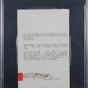Frank Lloyd Wright Authentic Signed 5.15x8.6 1950 Letter BAS Slabbed