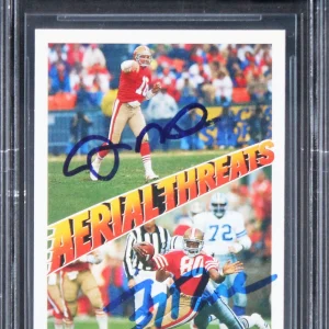 Jerry Rice & Joe Montana Signed 1991 UD #35 Aerial Threats Card Auto 10 BAS Slab
