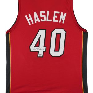 Udonis Haslem Authentic Signed Red Pro Style Jersey Autographed BAS Witnessed