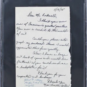 Norman Rockwell "Glad to oblige" Signed 5.5x8.5 1975 Letter BAS Slabbed