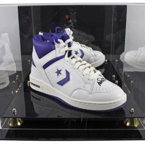 Magic Johnson Signed Right Purple & White Converse Weapon Shoe W/ Case BAS Wit 2