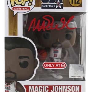Lakers Magic Johnson Signed USA #112 Funko Pop Vinyl Figure w/ Red Sig BAS Wit