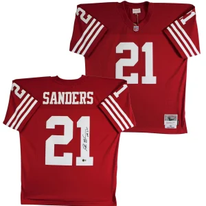 49ers Deion Sanders "HOF 2011" Authentic Signed Red M&N TB Jersey BAS Witnessed
