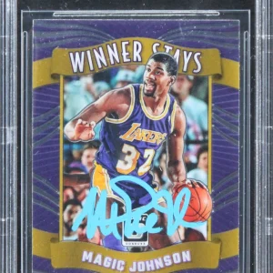 Magic Johnson Signed 2023 Donruss Optic Winner Stays Purple #11 Card BAS Slabbed