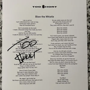 TOO SHORT SIGNED LYRIC SHEET BLOW THE WHISTLE RAPPER AUTOGRAPH AUTHENTIC COA