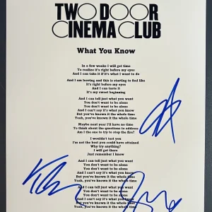 TWO DOOR CINEMA CLUB SIGNED LYRIC SHEET WHAT YOU KNOW AUTOGRAPH AUTHENTIC COA