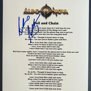 ALDO NOVA SIGNED LYRIC SHEET BALL AND CHAIN ROCK SINGER AUTOGRAPH AUTHENTIC COA