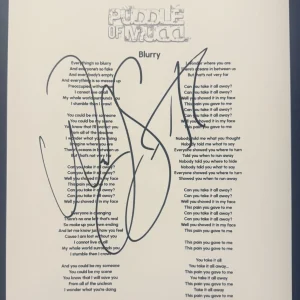 WESLEY SCANTLIN SIGNED LYRIC SHEET BLURRY PUDDLE OF MUDD SINGER AUTOGRAPH COA