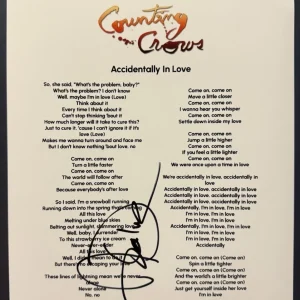 ADAM DURITZ SIGNED LYRIC SHEET COUNTING CROWS ACCIDENTALLY IN LOVE AUTOGRAPH COA