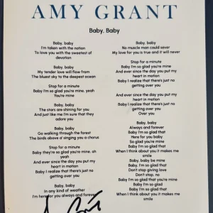 AMY GRANT SIGNED LYRIC SHEET SINGER BABY, BABY AUTHENTIC AUTOGRAPH COA