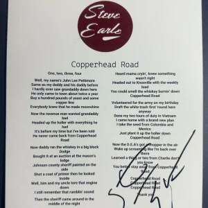 STEVE EARLE SIGNED LYRIC SHEET COPPERHEAD ROAD AUTHENTIC AUTOGRAPH COUNTRY COA
