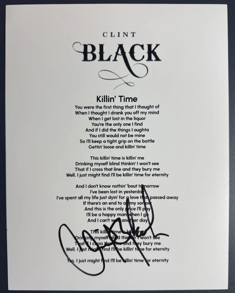 CLINT BLACK SIGNED KILLIN’ TIME LYRIC SHEET COUNTRY AUTOGRAPH AUTHENTIC COA