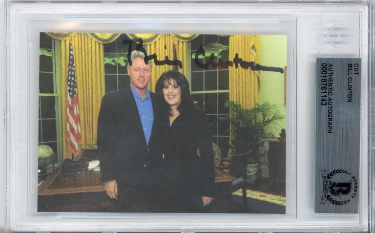 PRESIDENT BILL CLINTON SIGNED AUTOGRAPH MONICA LEWINSKY PICTURE BECKETT BAS COA