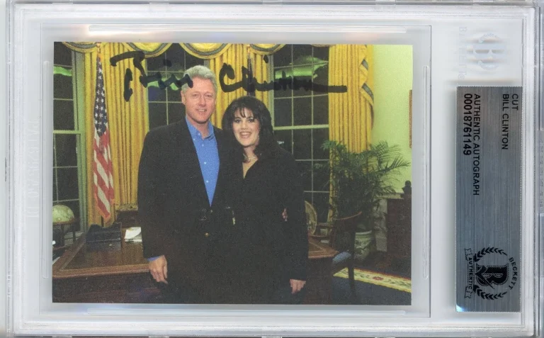 PRESIDENT BILL CLINTON SIGNED AUTOGRAPH MONICA LEWINSKY CUT AUTO BECKETT BAS COA