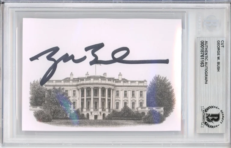 SIGNED President George W Bush White House Engraving Picture Cut Beckett BAS COA