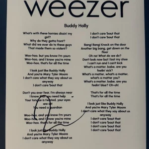 RIVERS CUOMO SIGNED LYRIC SHEET WEEZER SINGER BUDDY HOLLY AUTOGRAPH COA