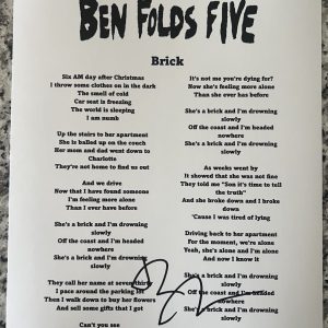 BEN FOLDS SIGNED LYRIC SHEET BRICK SINGER AUTOGRAPH AUTHENTIC COA
