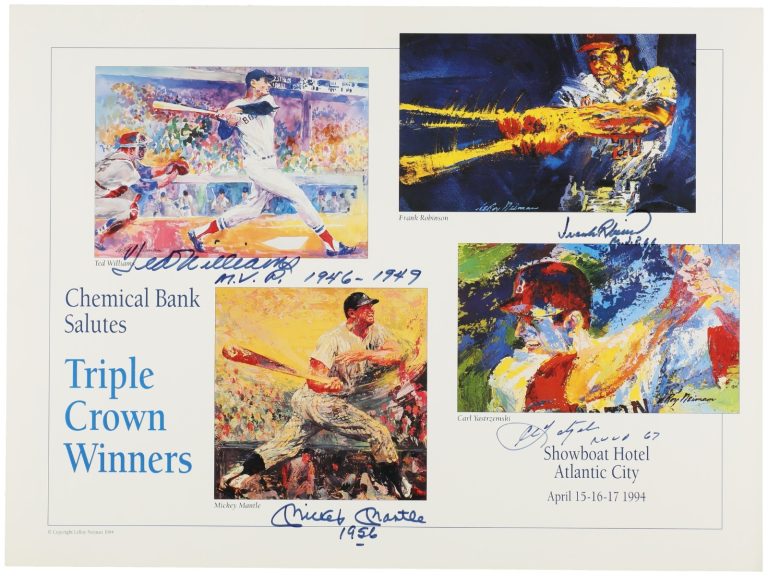 Mickey Mantle Ted Williams Signed Leroy Neiman Triple Crown Photo Litho Beckett
