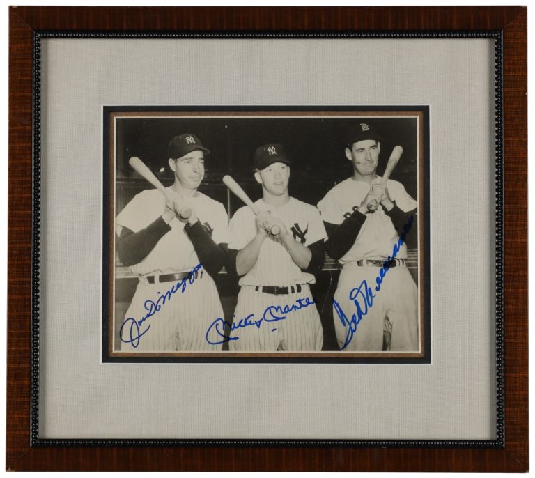 Joe DiMaggio, Mickey Mantle, Ted Williams Signed Framed 8x10 Photo JSA COA