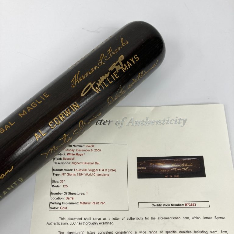 WILLIE MAYS SIGNED 1954 WORLD SERIES PRESENTATION BASEBALL BAT JSA COA RARE COLLECTIBLE MEMORABILIA