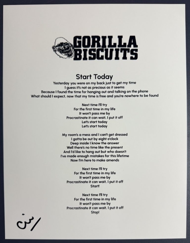 ANTHONY CIVARELLI SIGNED GORILLA BISCUITS SINGER LYRIC SHEET AUTOGRAPH COA