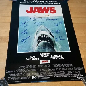 * JAWS * signed 24x36 movie poster * DREYFUSS, KRAMER, BACKLINIE +6 MORE * COA 1