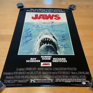 * JAWS * signed 24x36 movie poster * DREYFUSS, KRAMER, BACKLINIE +6 MORE * COA 2