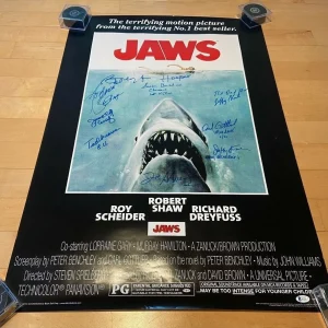 * JAWS * signed 24x36 movie poster * DREYFUSS, KRAMER, BACKLINIE +6 MORE * COA 5