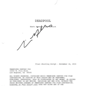 * TIM MILLER * signed movie script * DEADPOOL * DIRECTOR * COA * 2