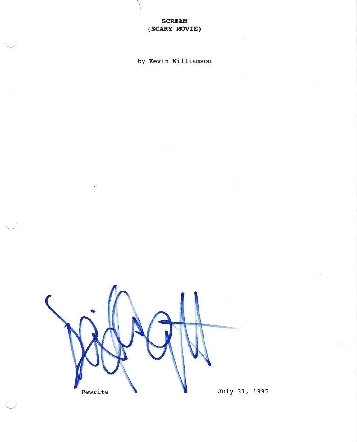 Signed Script Example * DAVID ARQUETTE * signed movie script * SCREAM * DEPUTY DEWEY * COA ...