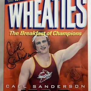 CAEL SANDERSON SIGNED WHEATIES CEREAL BOX IOWA STATE WRESTLING AUTOGRAPH COA