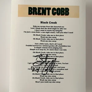 BRENT COBB SIGNED LYRIC SHEET BLACK CREEK COUNTRY SINGER AUTHENTIC AUTOGRAPH COA