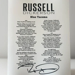 RUSSELL DICKERSON SIGNED LYRIC SHEET COUNTRY SINGER BLUE TACOMA AUTOGRAPH COA