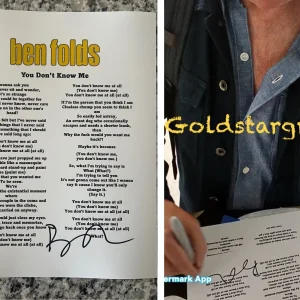 BEN FOLDS SIGNED LYRIC SHEET YOU DON’T KNOW ME AUTOGRAPH + EXACT PROOF COA