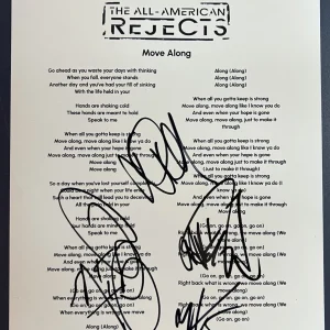 ALL AMERICAN REJECTS FULL BAND SIGNED MOVE ALONG LYRIC SHEET AUTOGRAPH COA