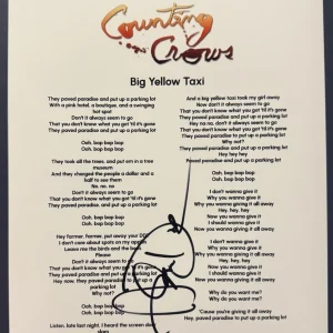 ADAM DURITZ SIGNED LYRIC SHEET COUNTING CROWS BIG YELLOW TAXI AUTOGRAPH COA