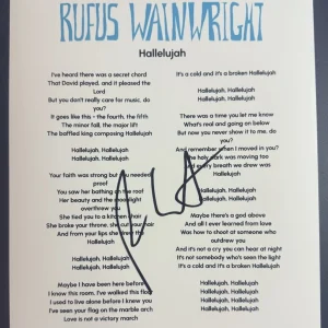 RUFUS WAINWRIGHT SIGNED LYRIC SHEET HALLELUJAH AUTHENTIC AUTOGRAPH COA