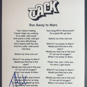 TALK SIGNED LYRIC SHEET SINGER RUN AWAY TO MARS NICHOLAS DUROCHER AUTOGRAPH COA