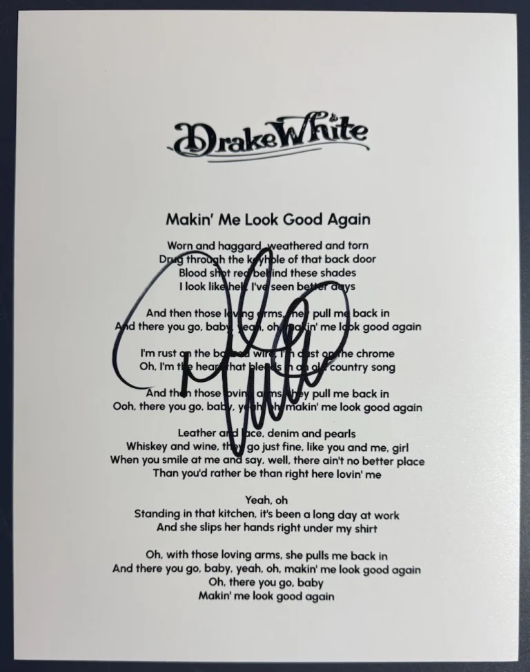DRAKE WHITE SIGNED LYRIC SHEET COUNTRY SINGER AUTOGRAPH AUTHENTIC COA