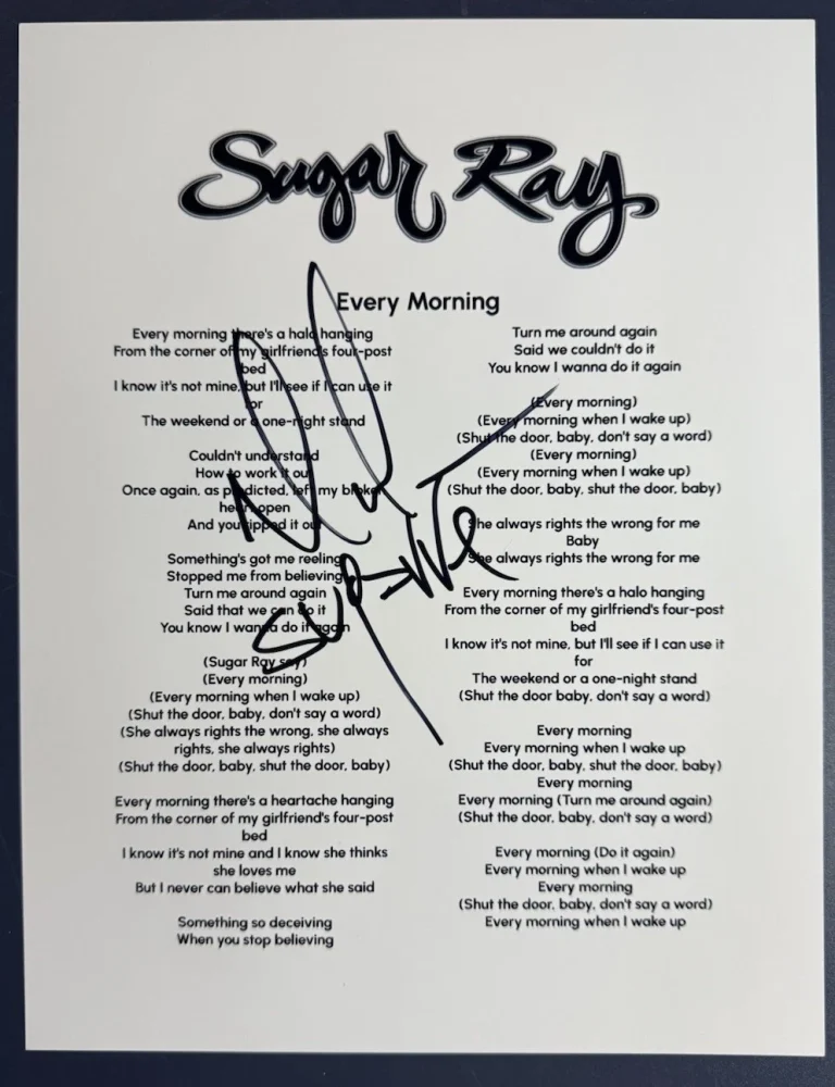 MARK MCGRATH SIGNED LYRIC SHEET SUGAR RAY EVERY MORNING AUTOGRAPH AUTHENTIC COA